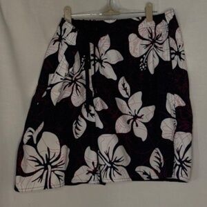 BREAKWATER Swim Trunks Large Black And White Aline Floral Print Elastic Waisti